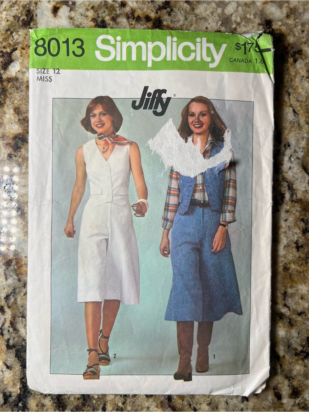 Vintage 1977 Simplicity 8013 Gaucho Pantskirt Vest Pattern Size 12